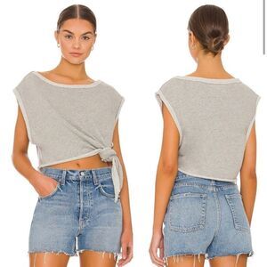 Free People Fresh to Def Pullover front tie crop oversized tank Heather Gray XS